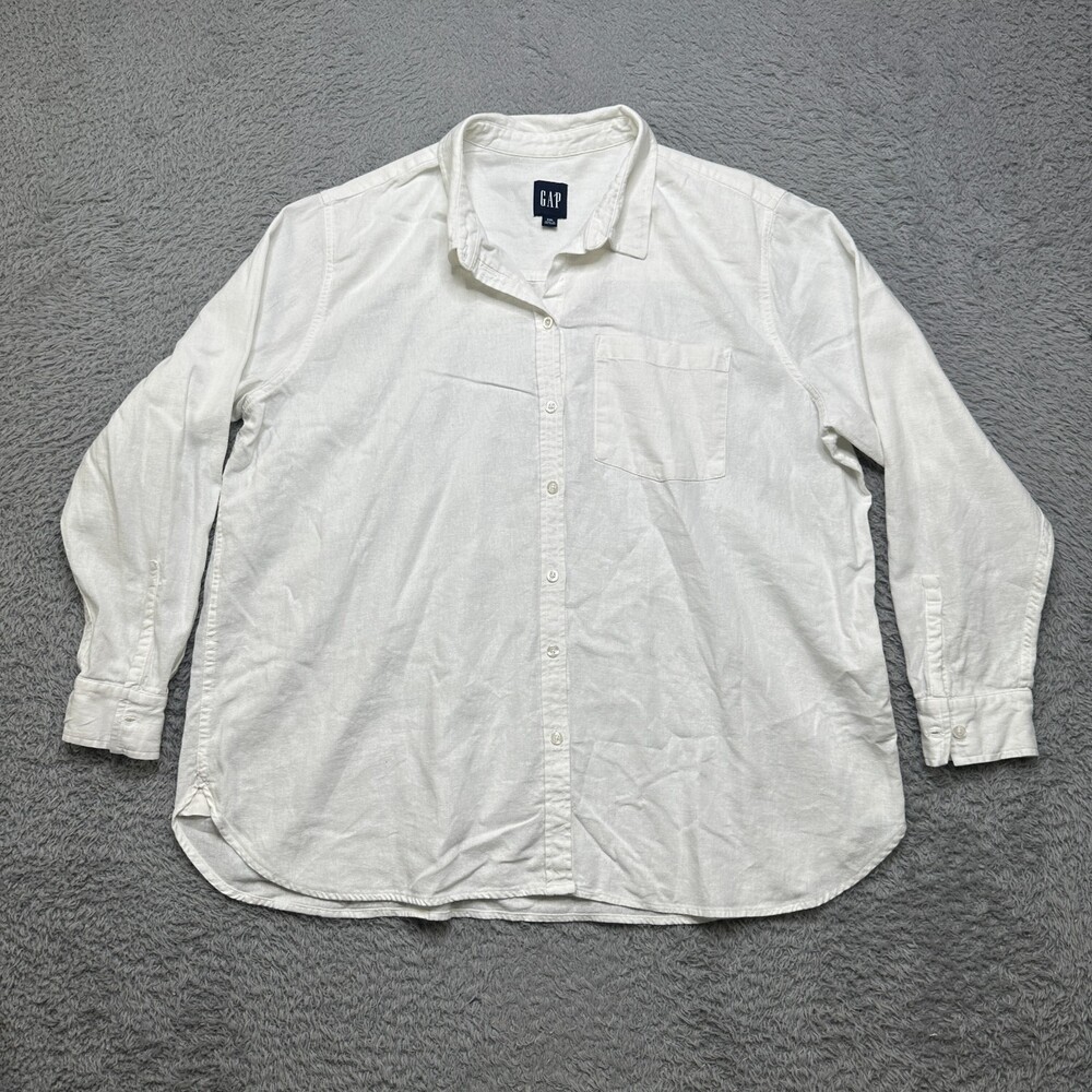 Gap Linen Rayon Button Up Shirt Men's XXL White Long Sleeve Lightweight Beach
